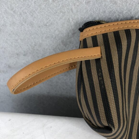 Vintage Fendi Roma Italy 1925 Striped Cosmetic Clutch Bag Leather Trim - Picture 10 of 16